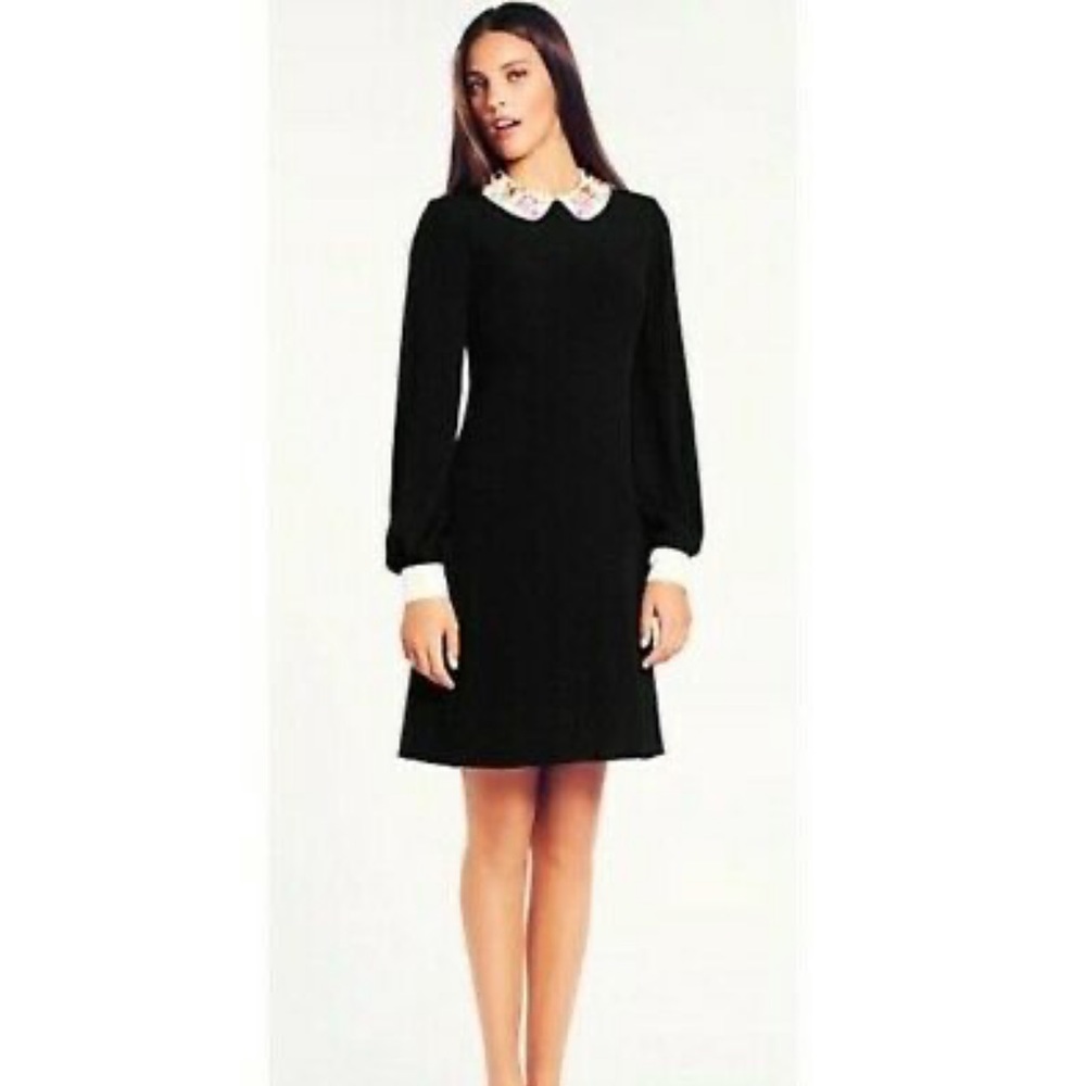 KATE SPADE Carson Dress, Peter Pan Collar, Beaded Embellished Black Dress.🙌💙💓